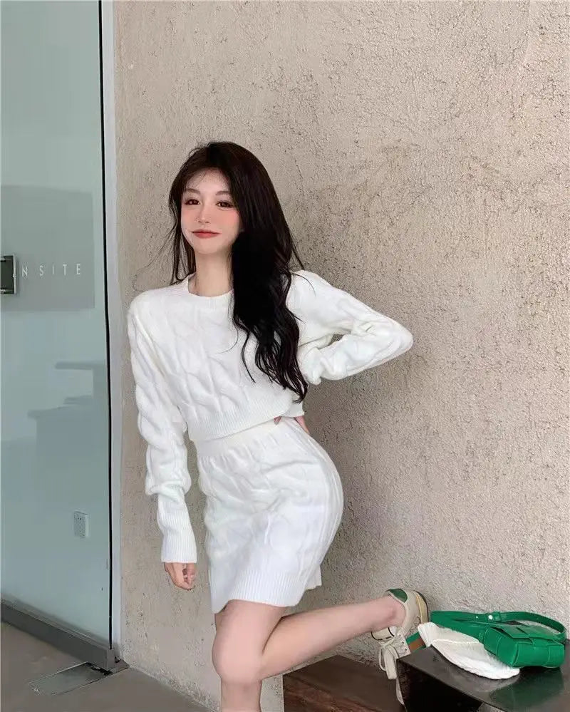 Women's Two Piece of Pullover™ Autumn/Winter Knitted Short Sweater and Skirt