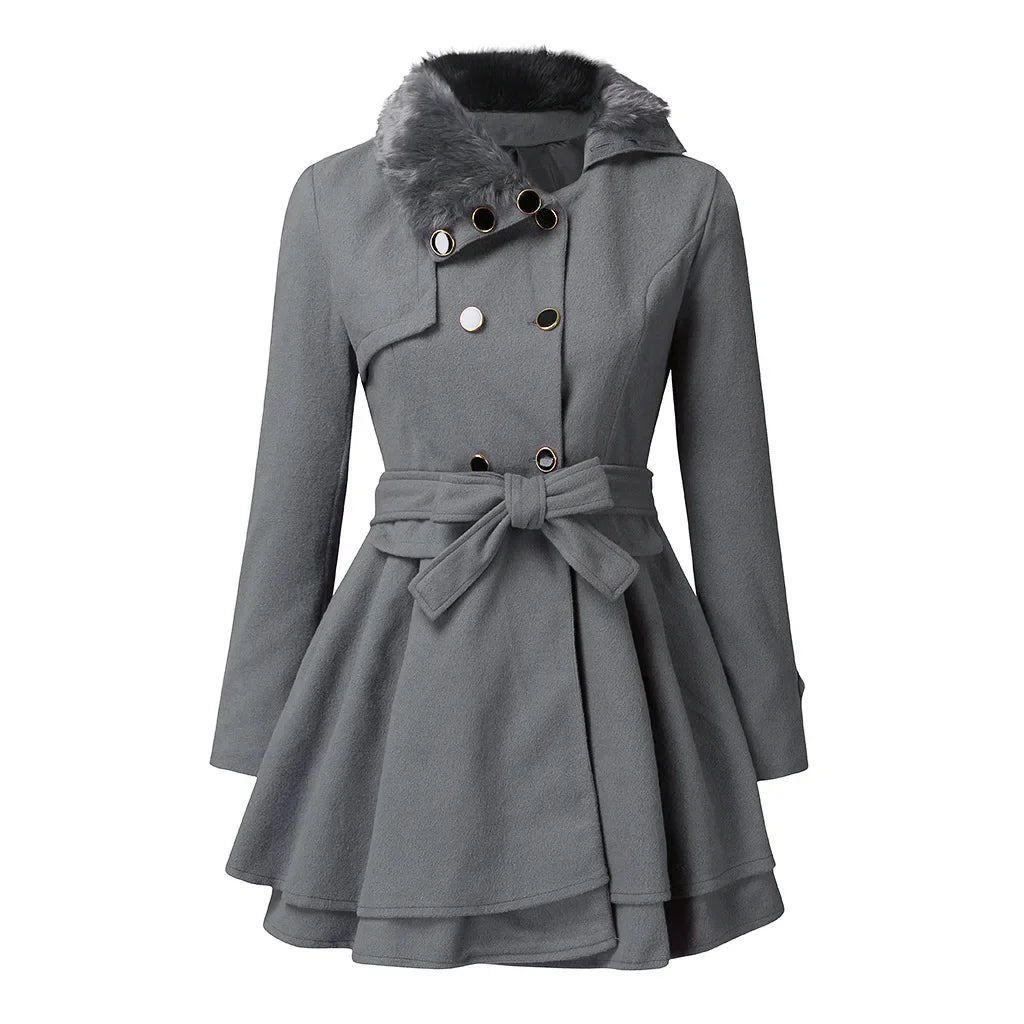 Women's Woolen Jacket™ Long Double Row Buttoned Narrow Fit Overcoat