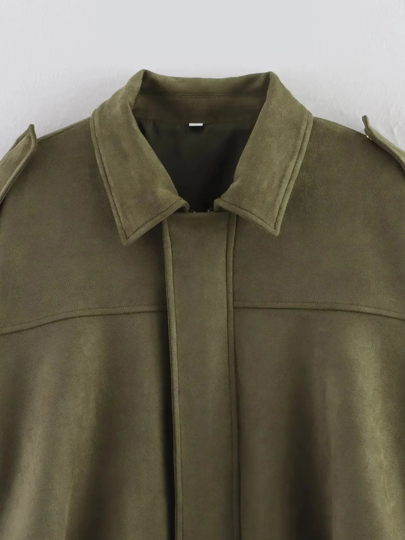 Women's Green Suede Jacket™ Spring Long Sleeve Zipper Oversize Bomber Outerwear