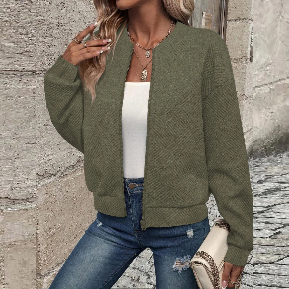 Women's zipper jacket™ baseball collar casual jacket