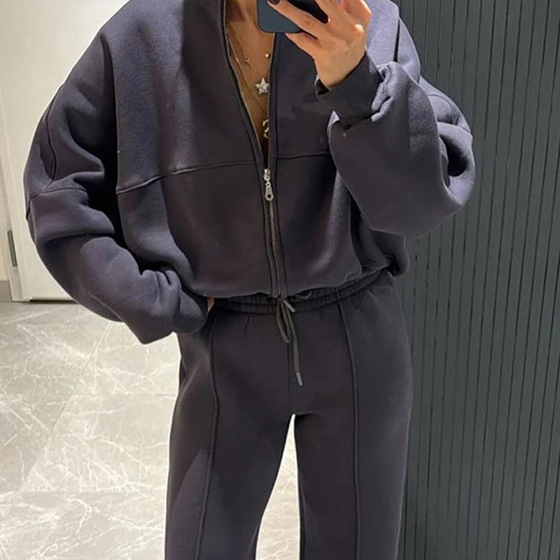 Women's BKLD Tracksuit Sets™ Zip-up Loose Cropped Cardigan + Drawstring Sweatpants