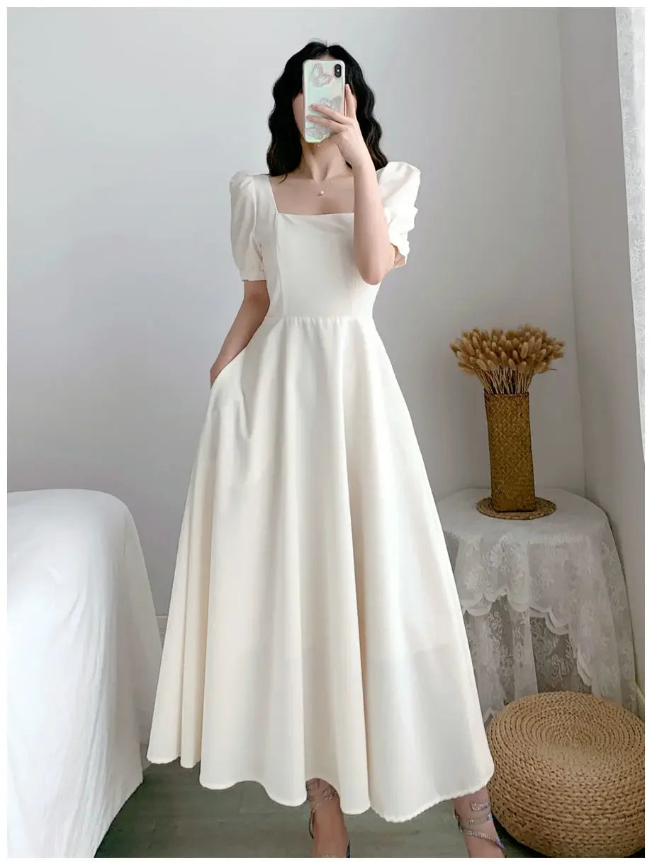 Women's Elegant Slimming Long Dress™ Puff Sleeves Square Collar Dress