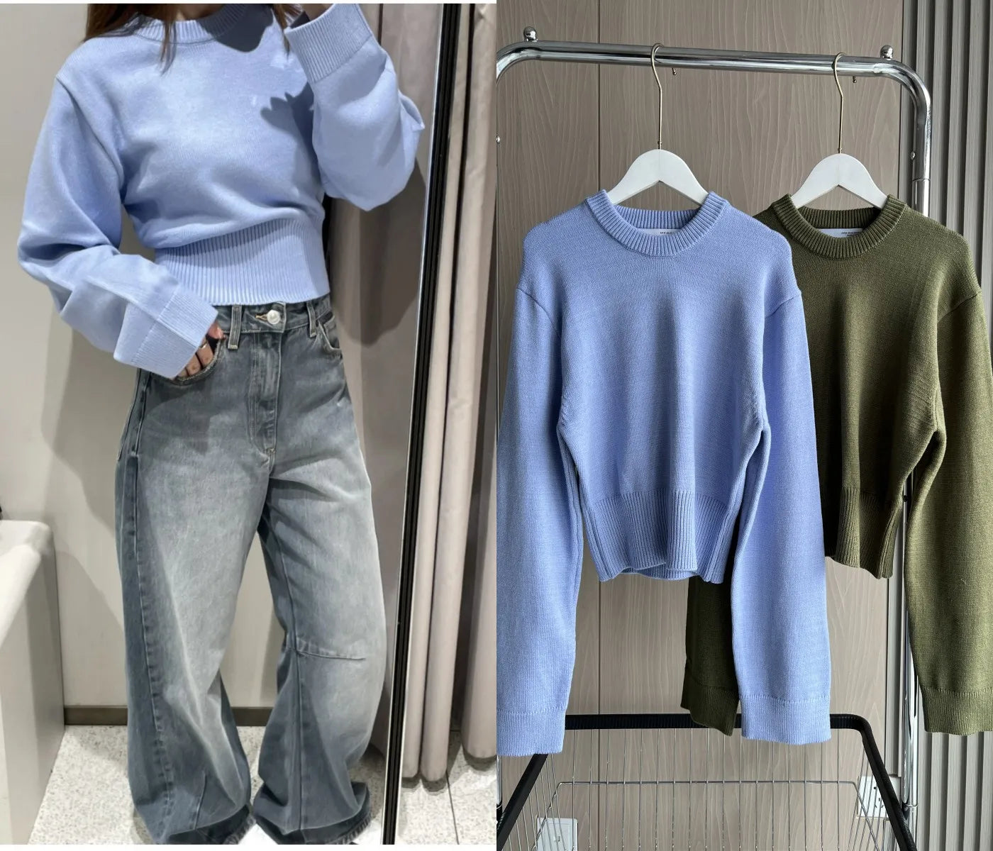 Women's Knitted Traf Sweater™ Loose Long Sleeve Round Neck Ribbed Hem Short Cardigan
