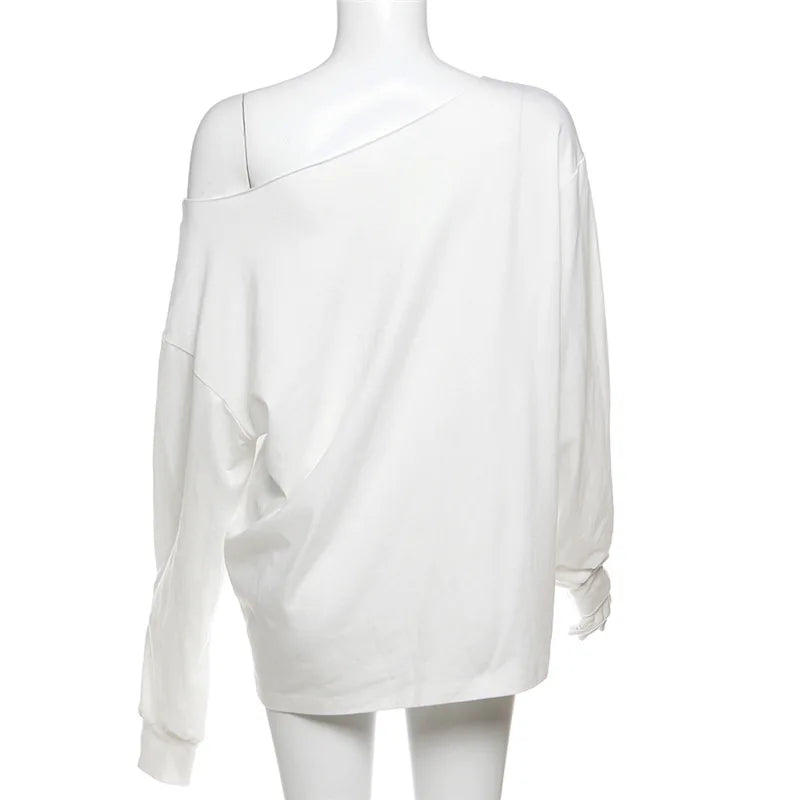 Women's Summer T-Shirt™ Letter Print Graphic Oversized One Shoulder Tops