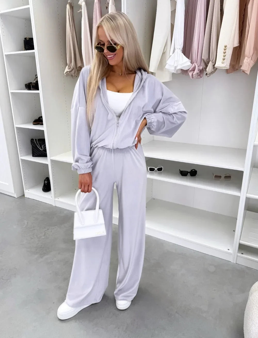 Women's  Casual Outfit™ Zipper Hooded Cardigan + Wide Leg Pants Two Piece Set