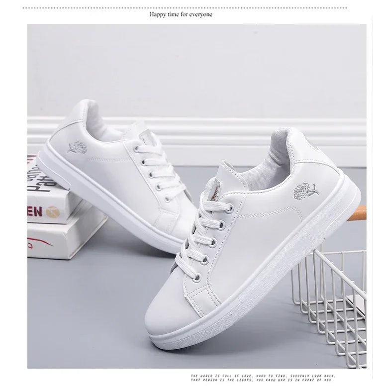 Women's Pu Casual Shoes™ White Breathable Flower Lace-Up Sneakers