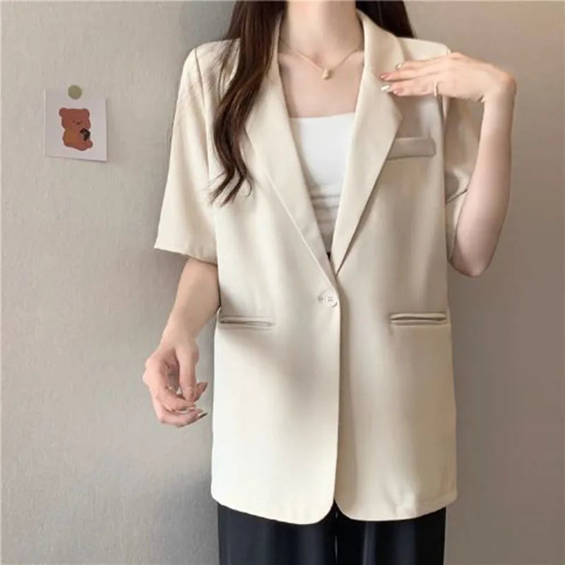 Women's Short-sleeved Blazer Jacket™ Single Button Notched Collar Outwear