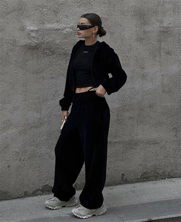 Women's Casual Two Piece Set™ Long-sleeved Hooded Cardigan + Elastic Trousers Tracksuit