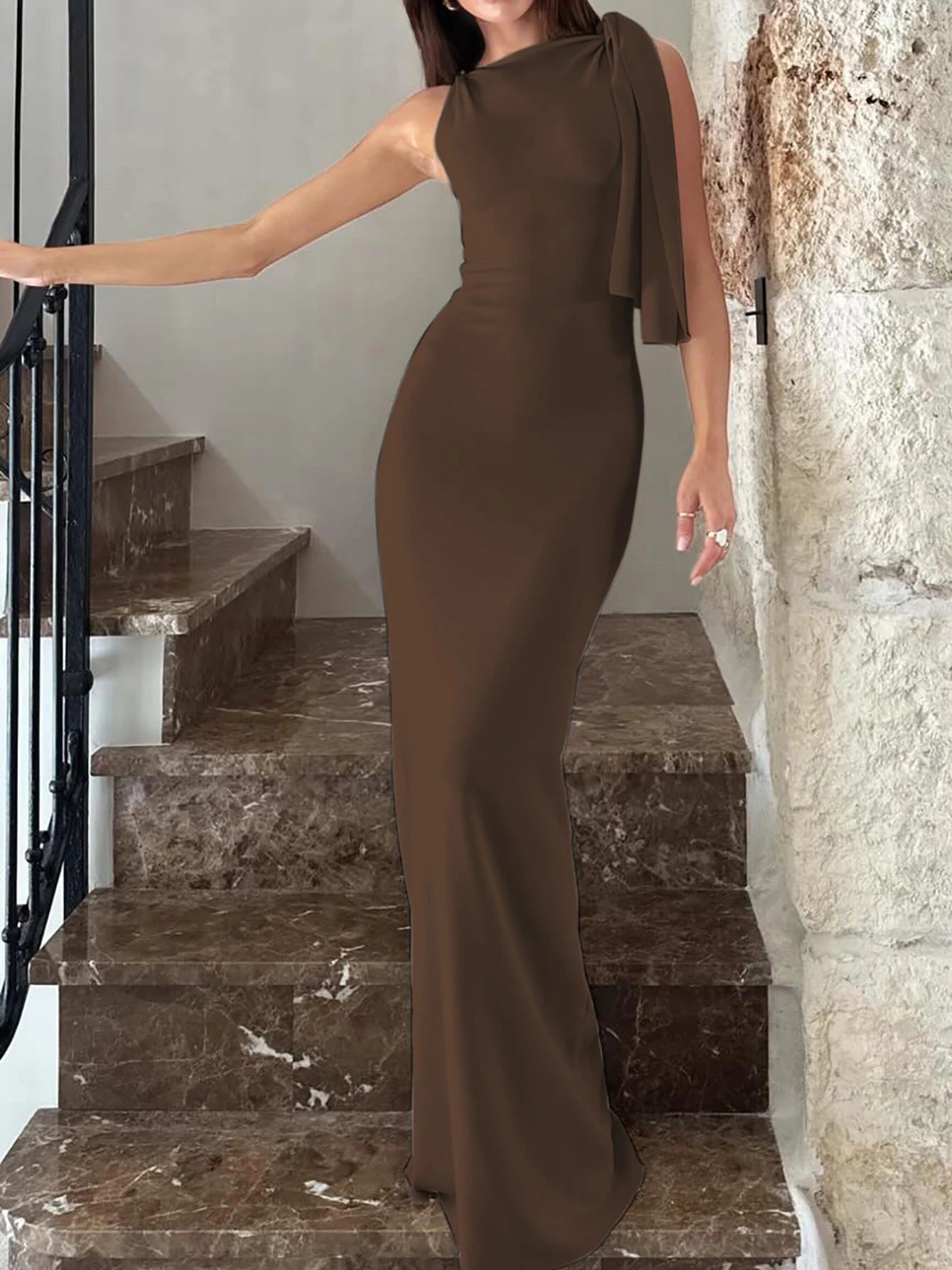 Women's  Solid O Neck Sleeveless Patchwork Dress™  Bodycon Maxi Prom Summer Dress
