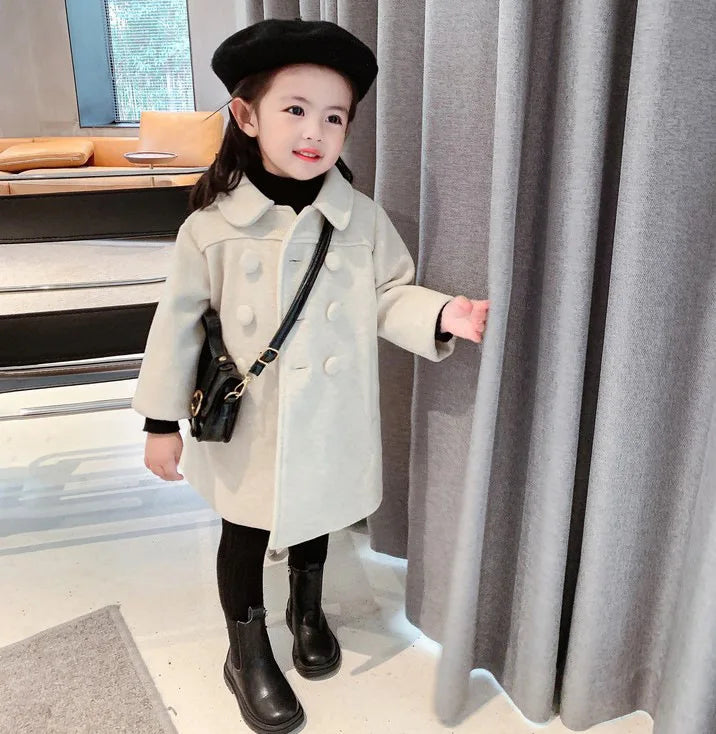 Girl's Long Cotton Coat™ Korean Style Thickened Double-breasted Jacket