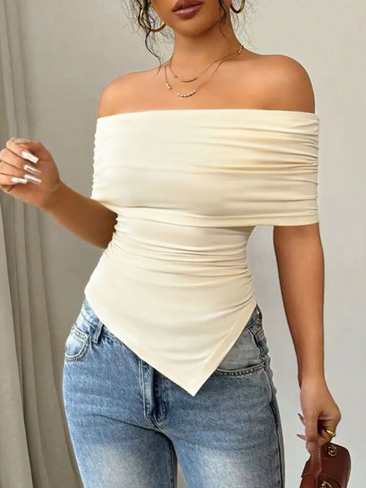 Women's Off Shoulder Summer T-shirt™ Slash Neck Streetwear Casual Slim Versatile Tees