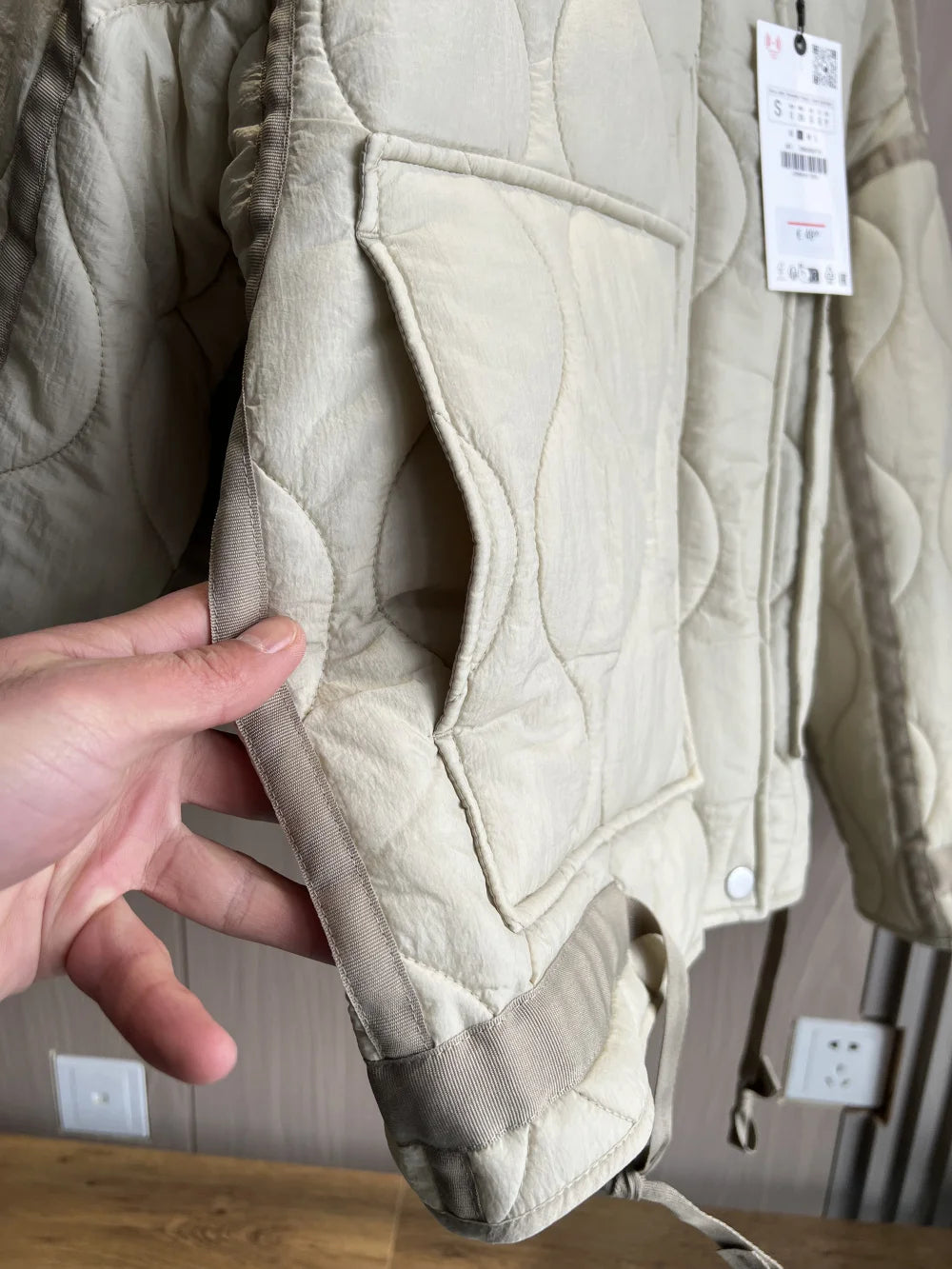 Women's Quilted Coat™ drawstring ties high neck pocket clip cotton jacket for women