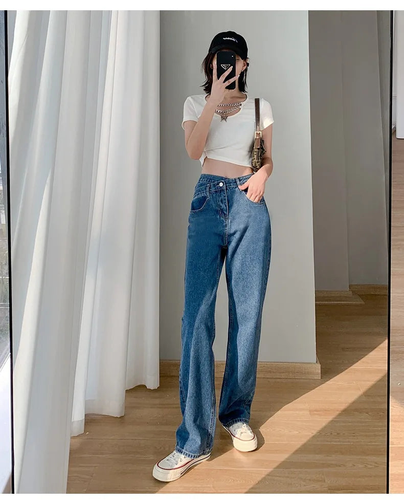 Women's Denim Jeans™ Irregular High-Waisted Wide Straight-Leg Draped Trousers
