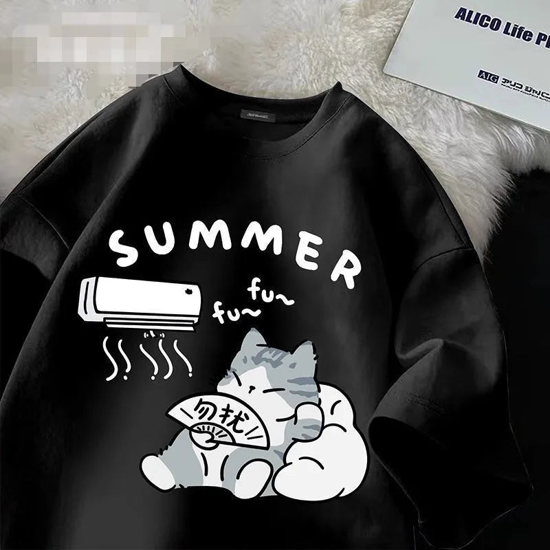 Women's Japanese Cartoon Cute Cat Print T-shirt™ Loose Casual Half Sleeve Soft Plus Size TShirt