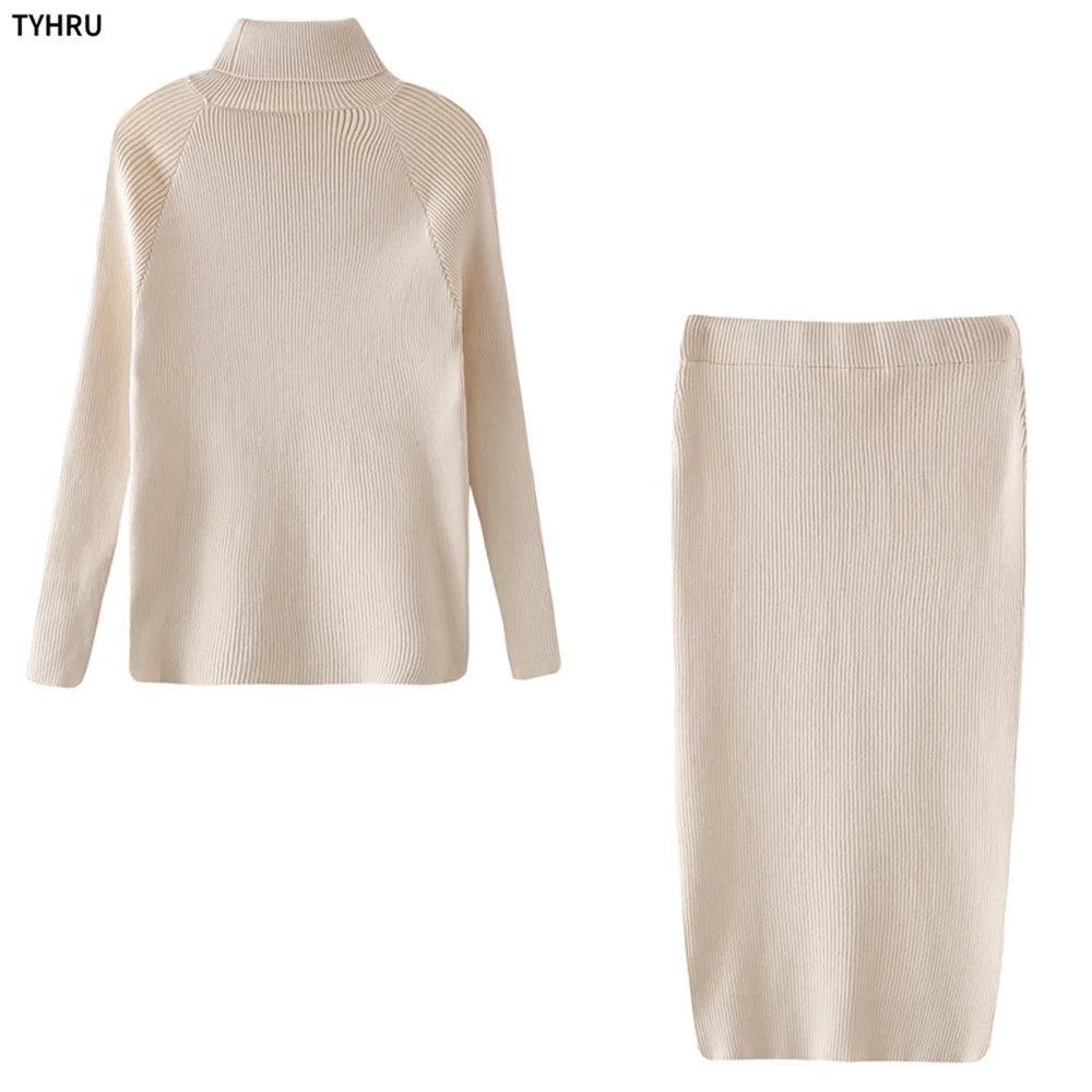 Women's Knitting Costume™ TYHUR Autumn Turtleneck Pullover Sweater and Slim Skirt Set