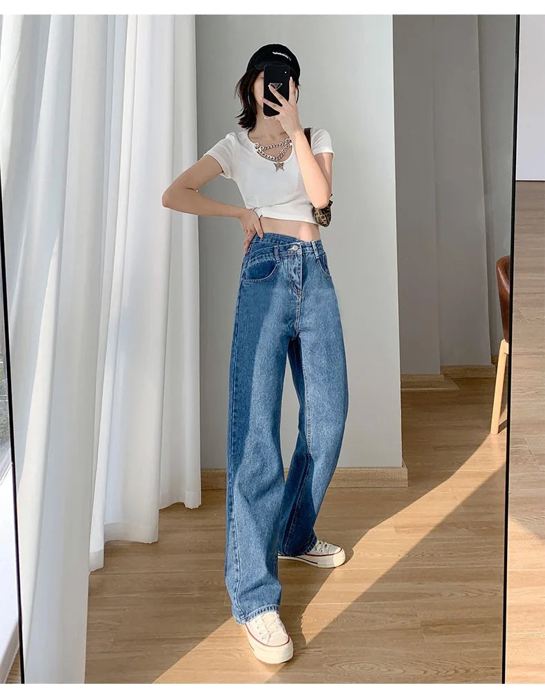 Women's Denim Jeans™ Irregular High-Waisted Wide Straight-Leg Draped Trousers