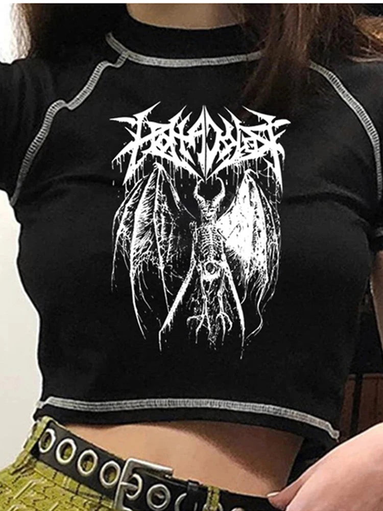 Women's T-Shirt™ Harajuku crop Top Retro Korean Black Demon Punk Gothic Anime Print T-Shirt
