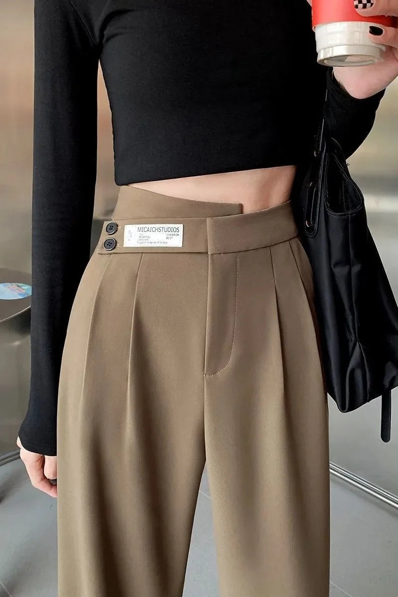 Women's High-Waisted Draped Bell Bottom Trousers™ Loose-Fit Floor-Length Straight-Leg Pants