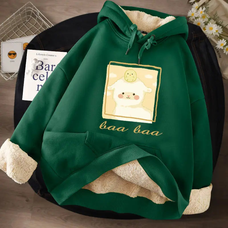 Women's Lamb Wool Pullovers™ Velvet Cartoon Hoodies