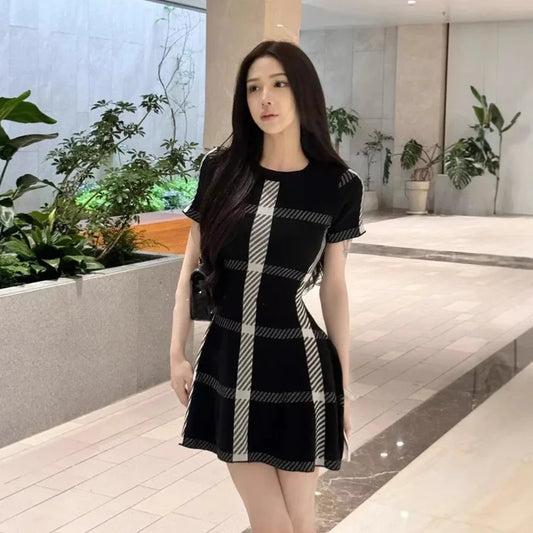 Women's Dress™ French Vintage Hepburn Style Knitted Short Sleeve round Neck Dress