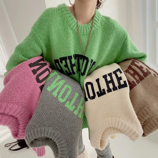 Women's Sweater™ Loose Oversized O Neck Sweater Letter Knitted Pullovers