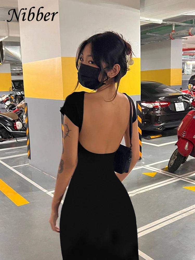 Women Backless Dress™ Elegant Elastic Slim Short Sleeve Long dresses