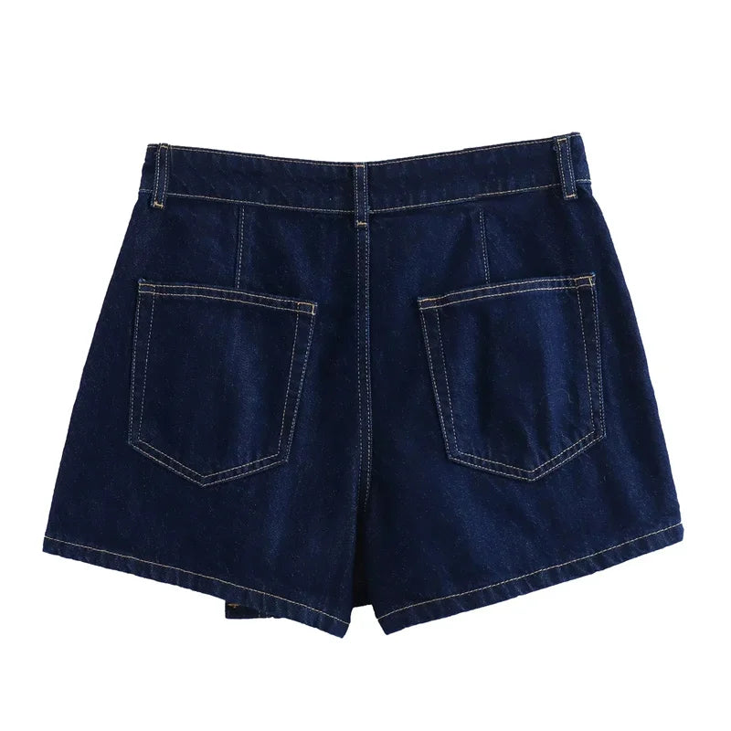 Women's TRAF Blue Denim Suit™ Short Sleeve Cropped Shirt & Short Y2k Set