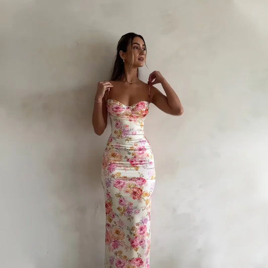 Women's Floral Suspender Split Slim Dress™ Sleeveless Spaghetti Strap Dress