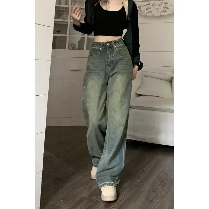 Women's Baggy Jeans™ Y2K Vintage Irregular High Waist Slimming Wide Leg Mop Long Pants Blue Baggy Jeans
