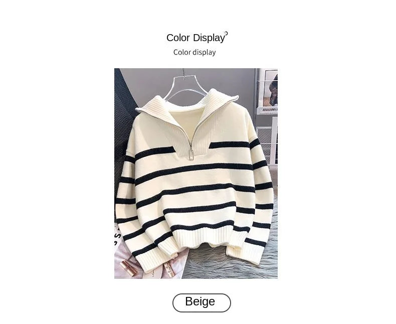 Women's Sweater™ Zipper stripe underlay short style sweater