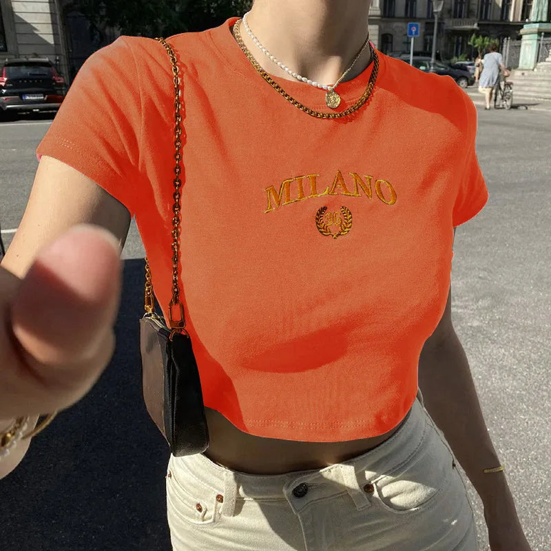 Women's Summer Crop T-shirt™ Short Sleeve O-Neck Cropped Tops