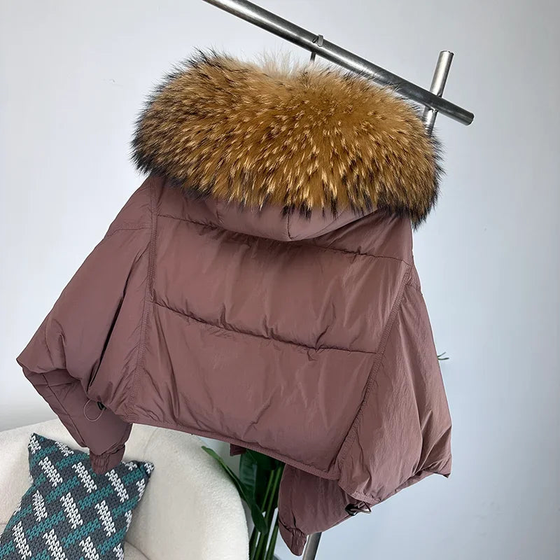 Women's Duck Down Loose Winter Jacket™ Real Fox Fur Raccoon Fur Collar Hooded Thick Warm Detachable Coat