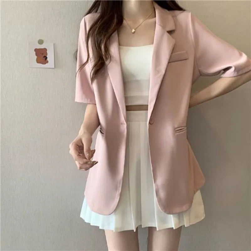 Women's Short-sleeved Blazer Jacket™ Single Button Notched Collar Outwear