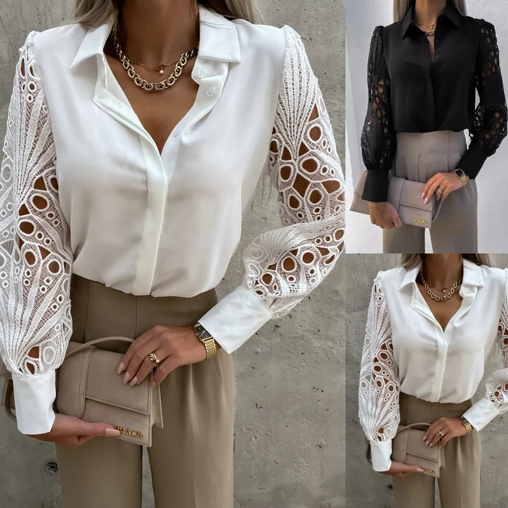 Women's Elegant Solid Chiffon Shirt™ Casual Long Sleeve Loose Tunics