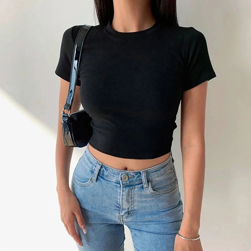 Women's Short Sleeve T-Shirt™ Casual Soft All-Match Basic Crop Tops Tees Summer Skinny Tops
