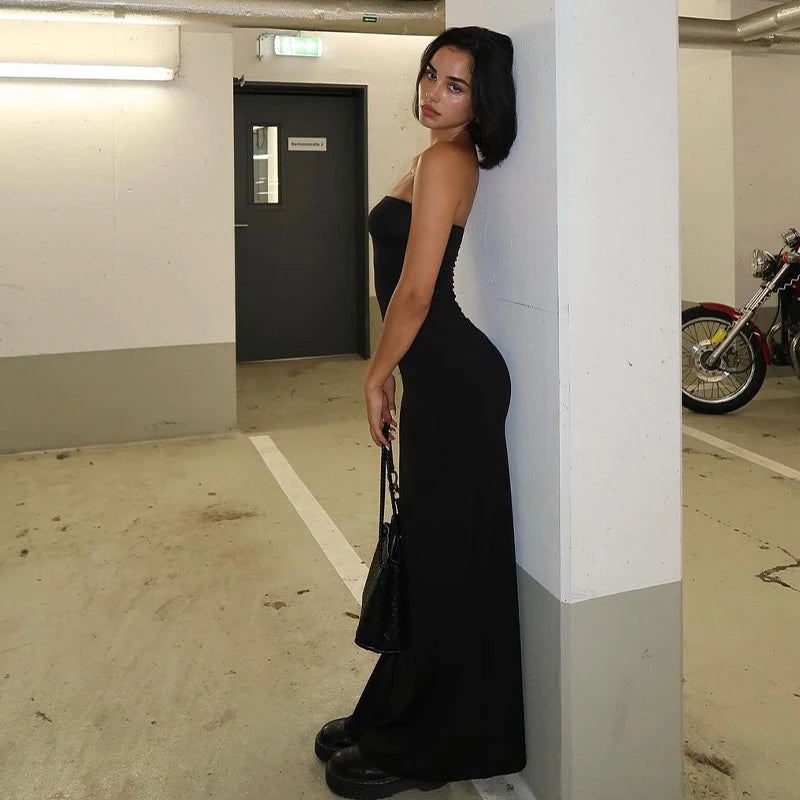 Women's Black Strapless Long Dress™ Bodycon Maxi Prom Dress