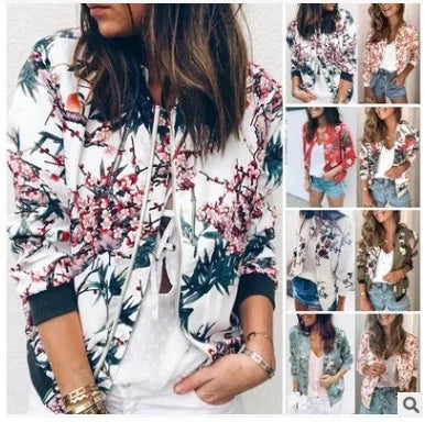 Women's Elegant Zipper Bomber Jacket™ Floral Printed Jackets