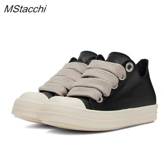 Women's Platform Sneakers™ Black Leather Zipper Lace Up Casual Shoes