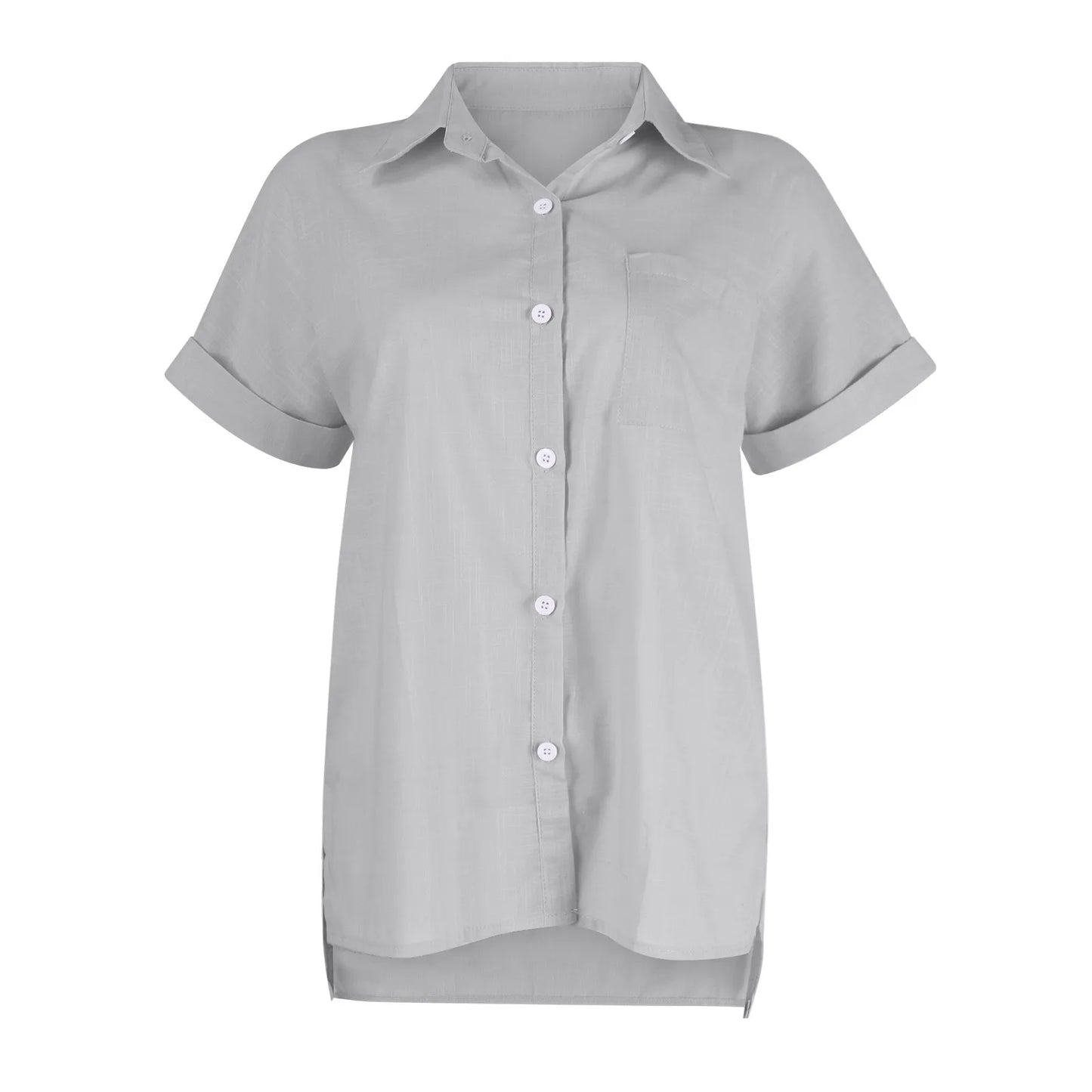 Women's  Cotton Linen Classic Shirts™ Short Sleeve Lapel Button Down Shirt
