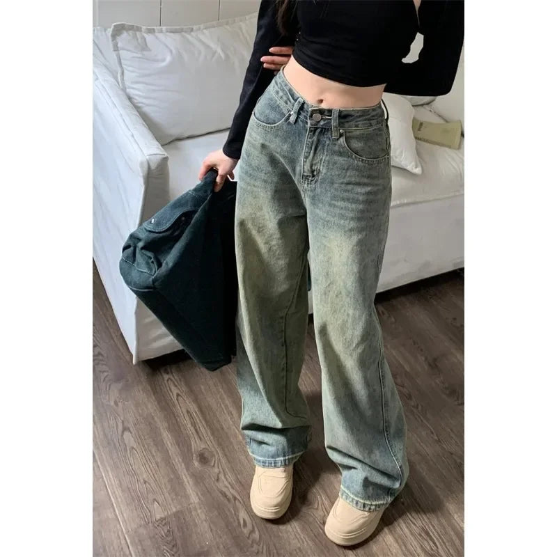 Women's Baggy Jeans™ Y2K Vintage Irregular High Waist Slimming Wide Leg Mop Long Pants Blue Baggy Jeans
