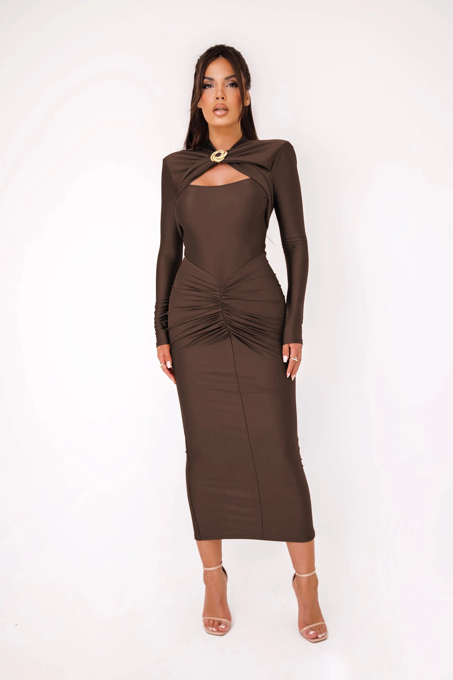 Women's Articat Tight Long Dress™ Elegant Long Sleeved Elastic Bodycon Pleated Hollowed Out Slim Dress