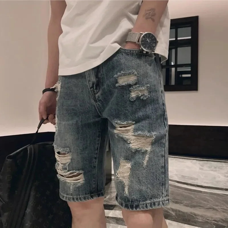 Men's Ripped Denim Shorts™ Casual Loose Straight Leg Five-Point Mid-Pants Summer Shorts