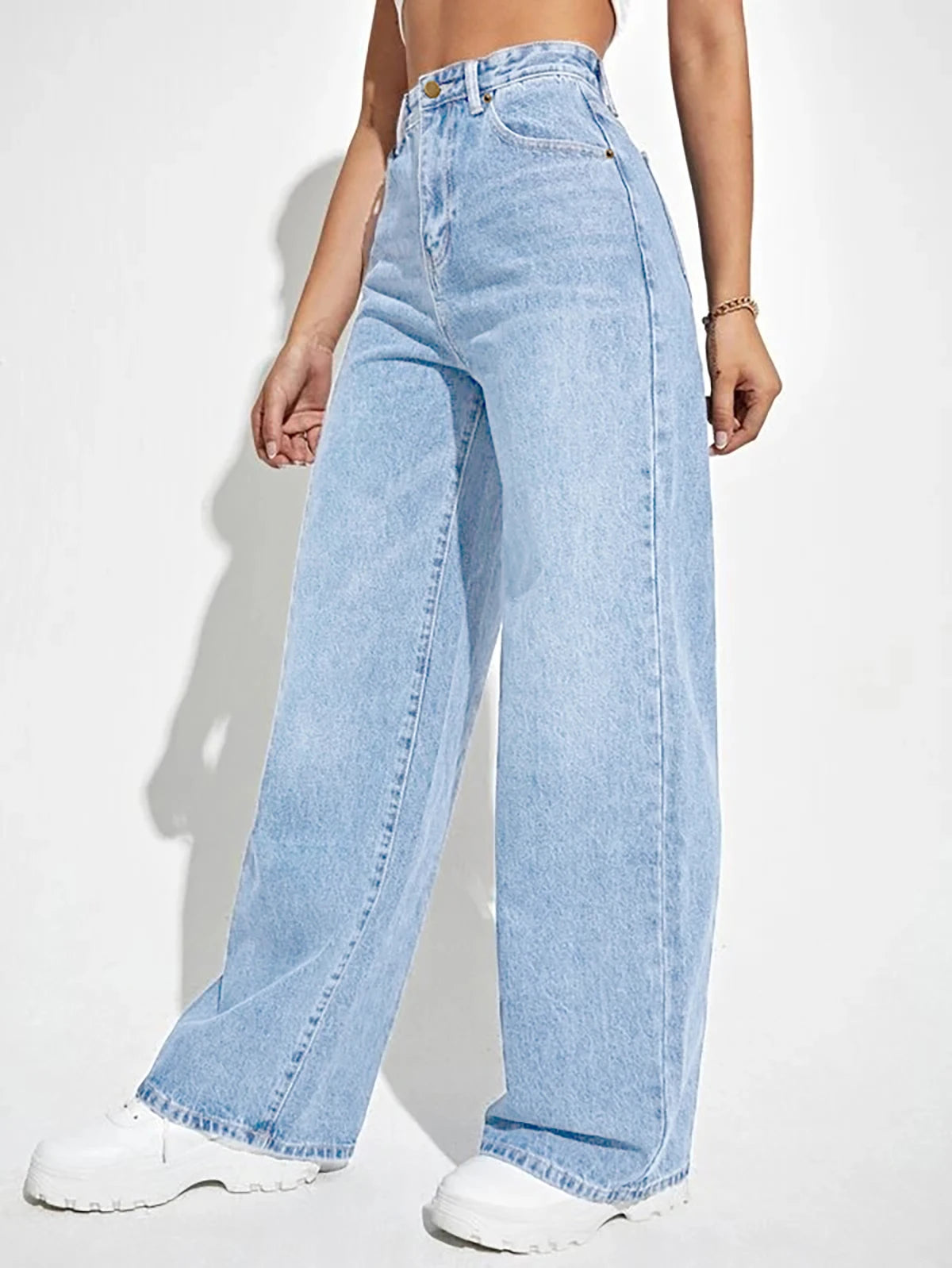 Women's Denim Jeans™ mid-waist straight loose slimming jeans