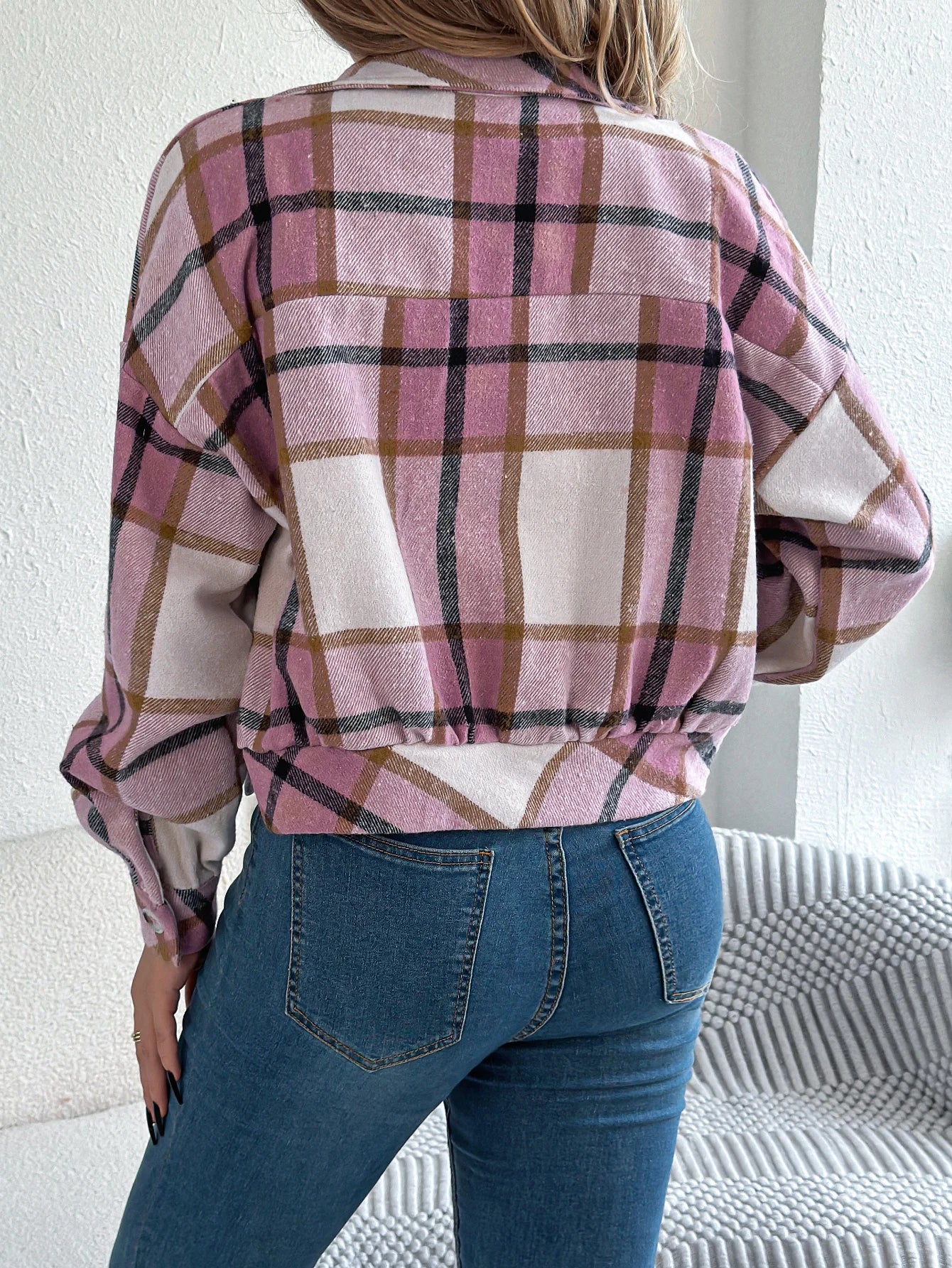 Women's Plaid Short Coat™ Lantern Long Sleeve Turn-Down Collar Button Woolen Jacket