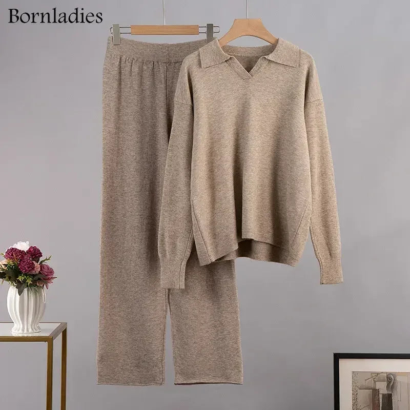 Bornladies Winter Suits™ Women  Polo Neck Thick  Sweater & Wide Leg Pants Outfit