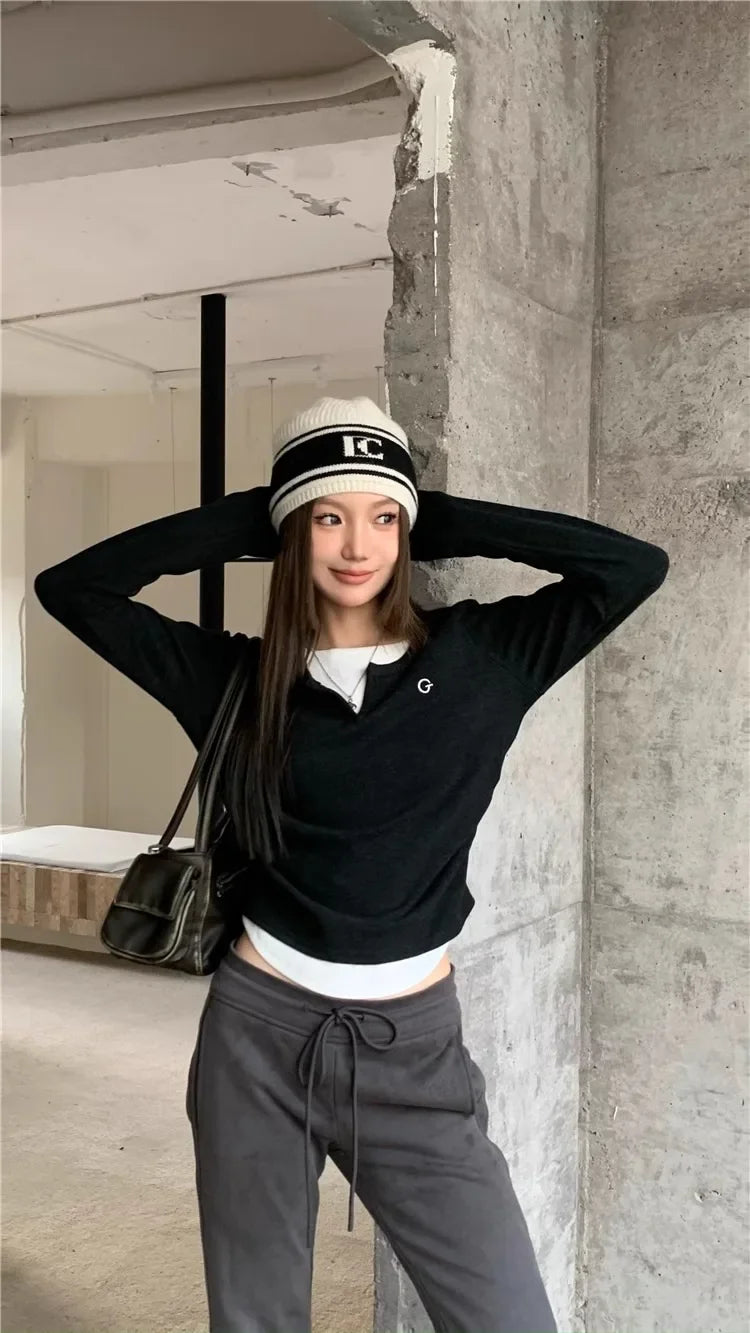 Women's T-Shirt™ Long Sleeves Korean Fashion Style O-neck Fake two items T-shirt