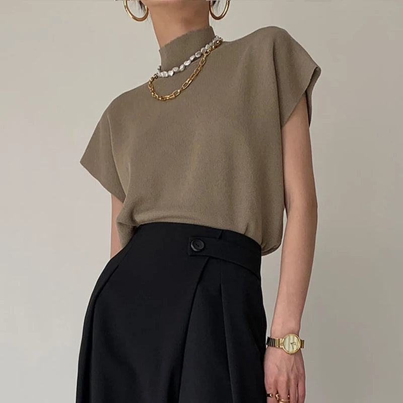 Women's Short Sleeve Sweater™ Turtleneck Knitted Pullover Verano J74