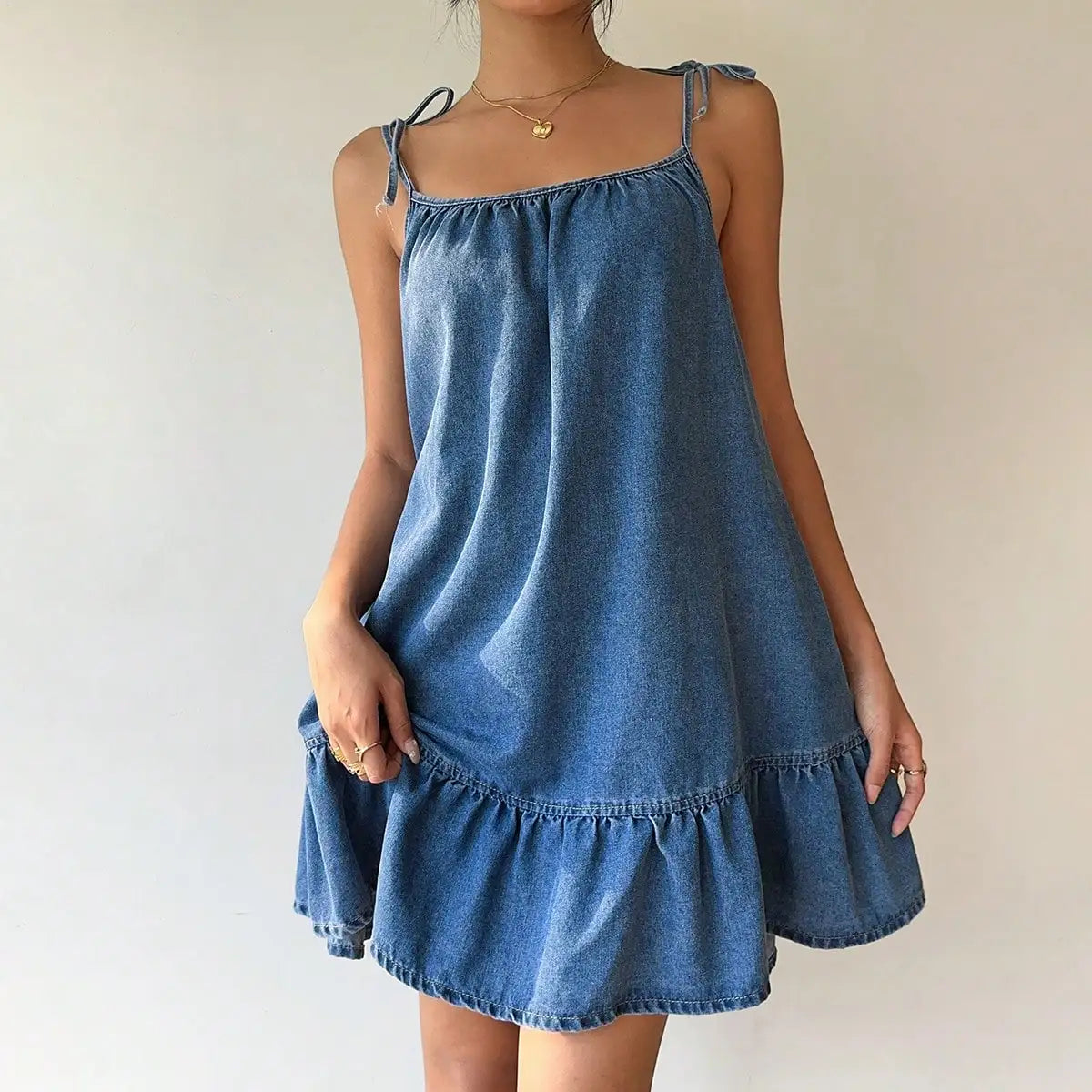 Women's French style bandeau denim dress™ elegant fashionable loose fit Dress