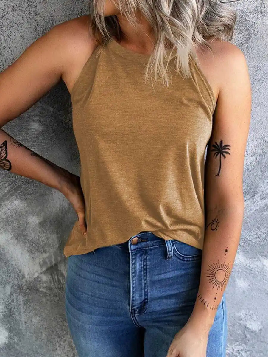 Women's Summer Sleeveless Halter T-Shirts™ Crew Neck Workout Tank Tops