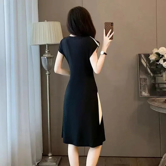 Women's Elegant Slimming Dress™ Black White Contrast Casual Dress